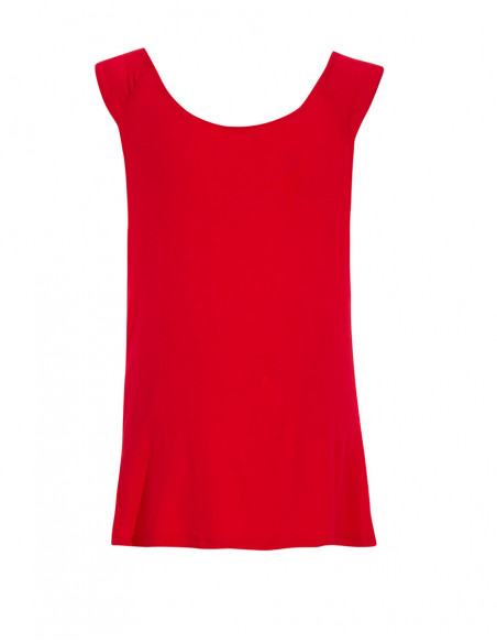 Back of original flowing viscose top with red cowl neck