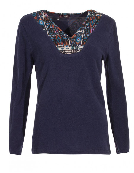 Pull manche longue motifs amérindiens denim