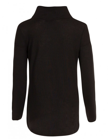 T-shirt col roulé maille fine manche longue noir dos