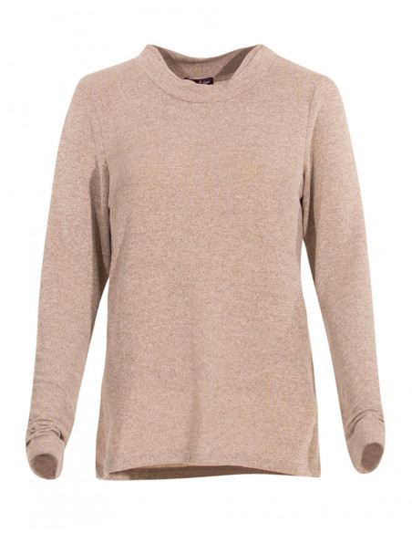 Pull basique manches longues en maille beige