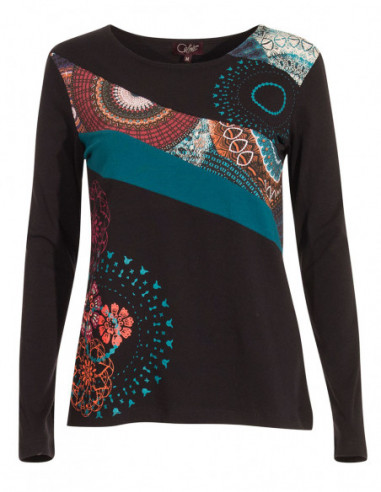 T-shirt ethnique noir manches longues noir