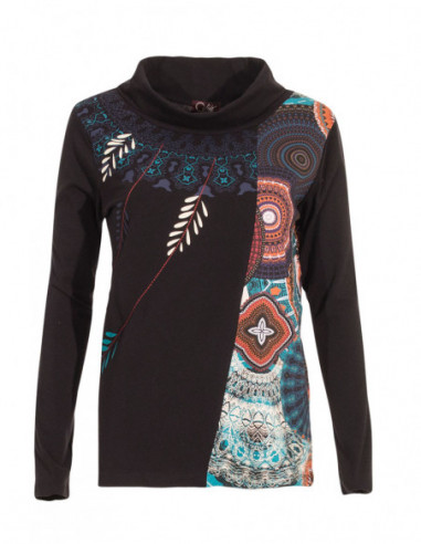 T-shirt ethnique motif  rosaces et plumes rouge