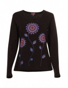 T-shirt à manches longues rouge avec motif fleurs colorées 2