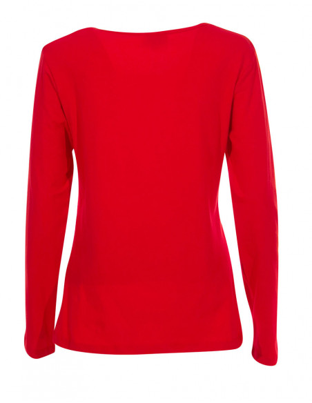 T shirt femme d'hiver uni rouge avec fleurs colorées baba cool