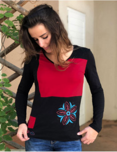 T-shirt coloré patch de couleur motif fleur 2