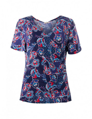 Tee-shirt bleu col V imprimé ethnique