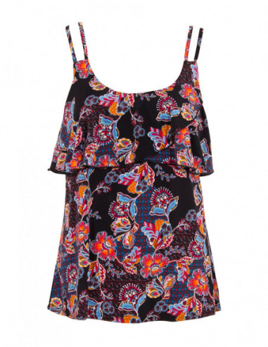 Tank top with double straps and ruffle on the chest with black cashmere pattern