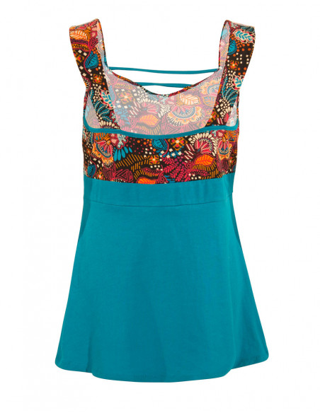 Original baba cool printed tank top for women with lace on the chest in petrol blue