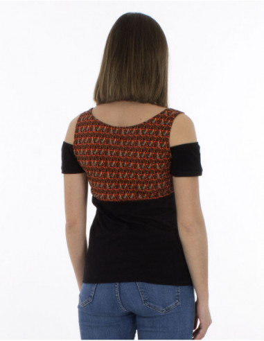 Off-the-shoulder ethnic T-shirt