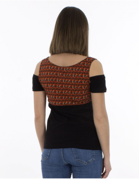 Off-the-shoulder ethnic T-shirt