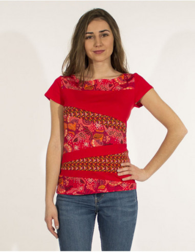T-shirt coloré original avec patch manches courtes rouge