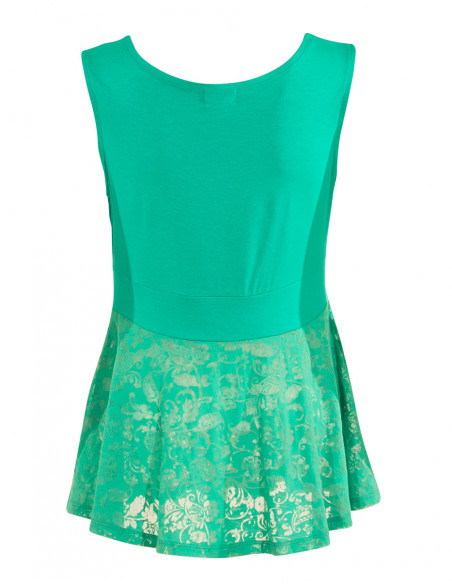 Top chic femme style bohème et tissu dévoré transparent menthe dos