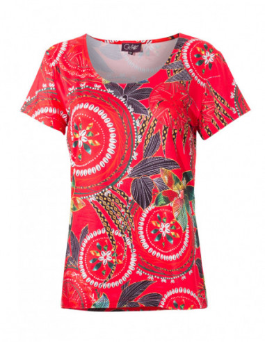 Tee-shirt rouge coupe basique imprimé tropical