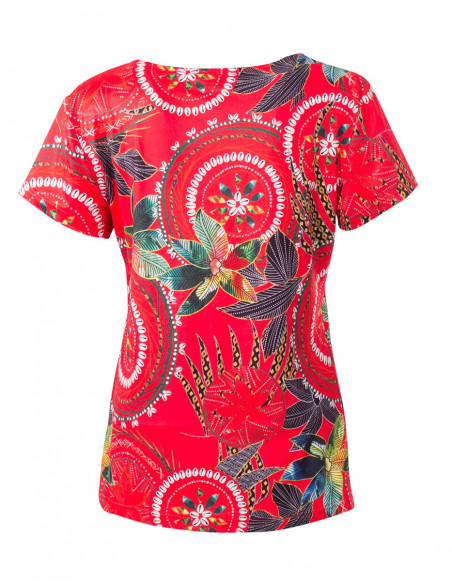 Tee shirt imprimé exotique couleur rouge