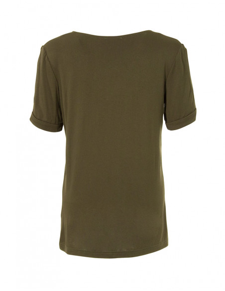 Tee-shirt coloré ample Kaki pour femme dos uni