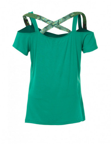 T-shirt bretelles croisés uni avec imprimé fleuri vert