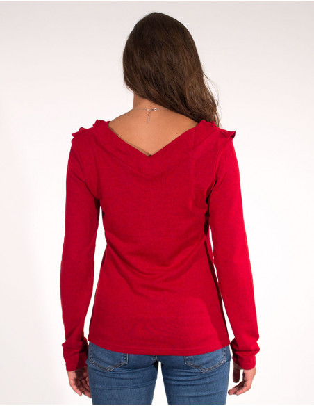 pull uni rouge manches longues esprit bohème