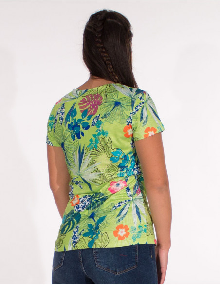 Tee-shirt anis imprimé tropical pour femme