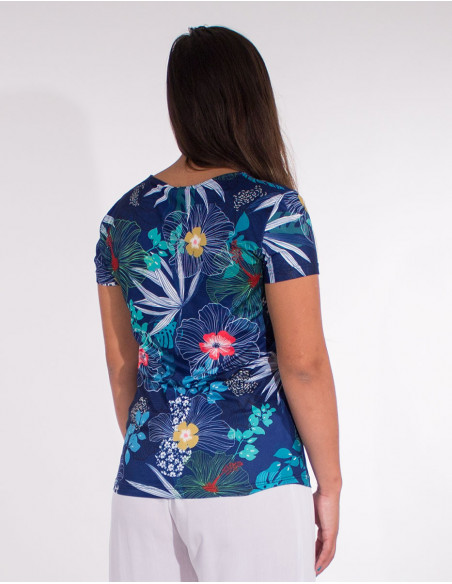 Tee-shirt bleu pour femme imprimé