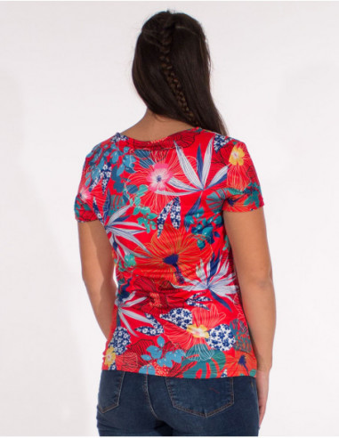 Tee-shirt coloré rouge pour femme imprimé