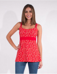 Bohemian print double strap summer tank top with small white flowers