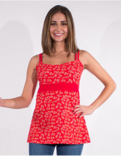 Bohemian print double strap summer tank top with small white flowers 2