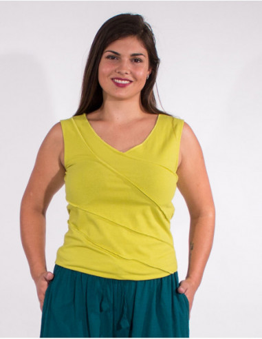 Basic cotton tank top for women with asymmetrical seams anise green