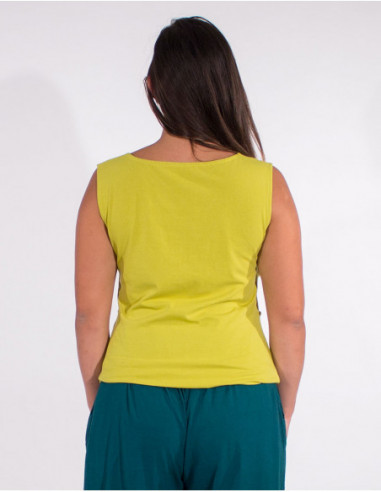 Débardeur femme léger d'été basique uni vert anis avec couture asymétrique