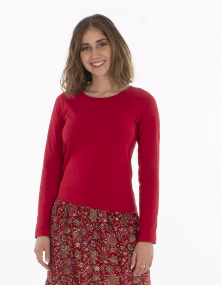 Tee-shirt basique à manches longues en coton rouille