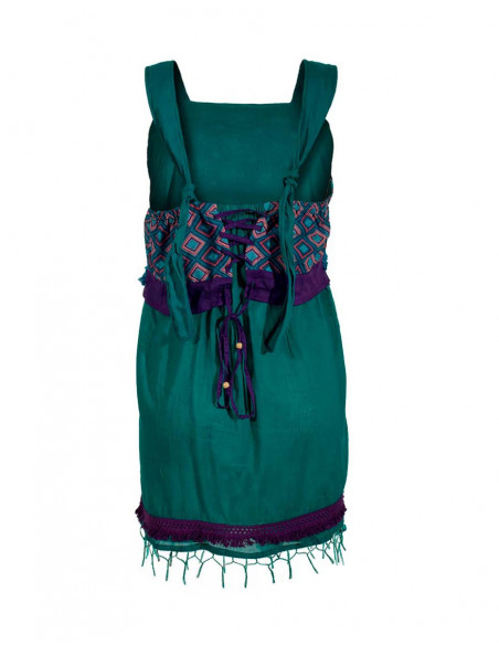 tunique bleue évasée aux motifs ethniques