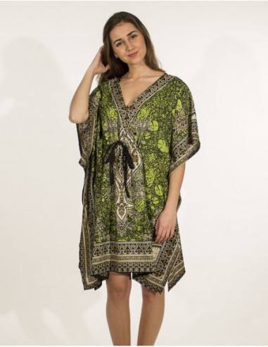 Original baba cool short dress with green baroque print