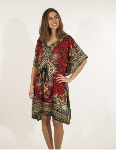Navy blue ethnic baroque print short dress for the beach