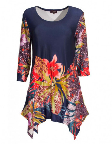 tunique bleue imprimé tropical asymétrique