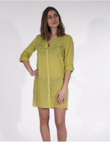 Long beach shirt transparent fabric for summer plain anise green