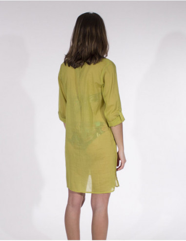 Transparent shirt for the beach plain fluid anise green