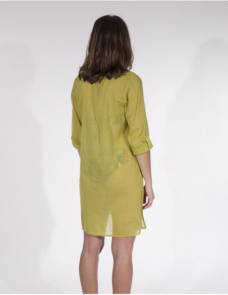 Transparent shirt for the beach plain fluid anise green