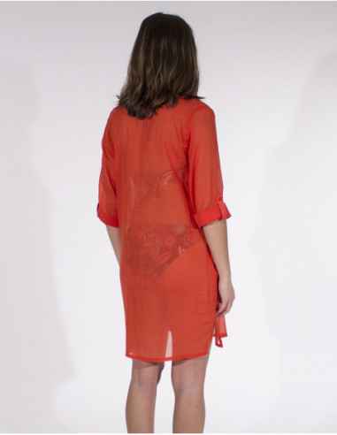 Chemise transparente pour la plage unie fluide orange