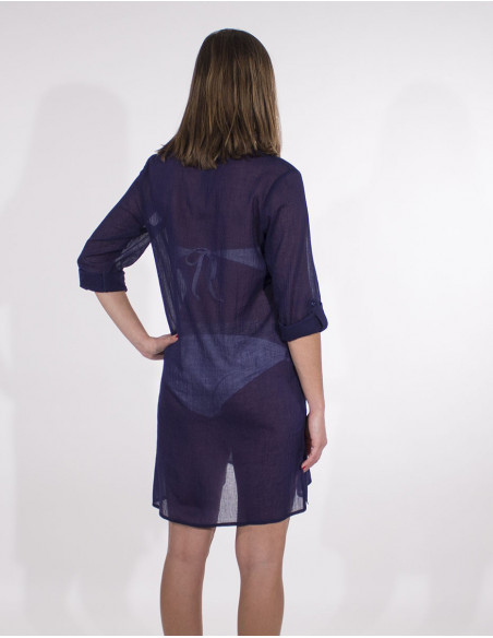 Transparent shirt for the beach plain fluid blue navy