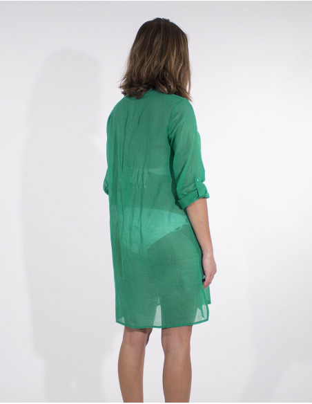 Transparent shirt for the beach plain fluid green