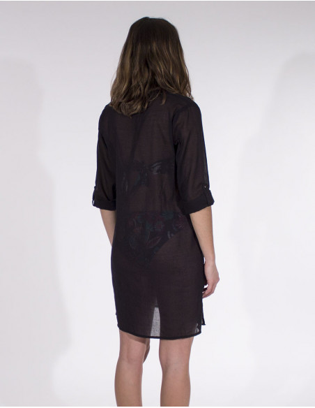 Chemise transparente pour la plage unie fluide noire