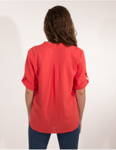 Blouse chic avec plis sur la poitrine basique orange corail
