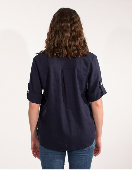 Blouse chic avec plis sur la poitrine basique noir