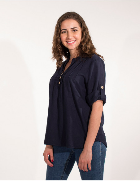 Chic blouse with pleats on the chest basic black