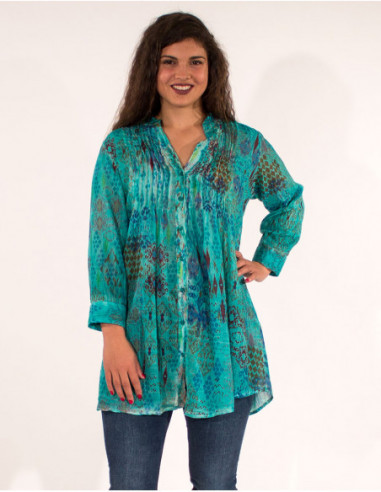 3 4 sleeves long tunic with pleated bib