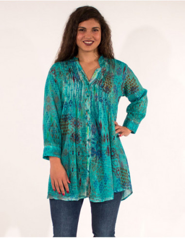 Tunique longue femme en voile de coton turquoise