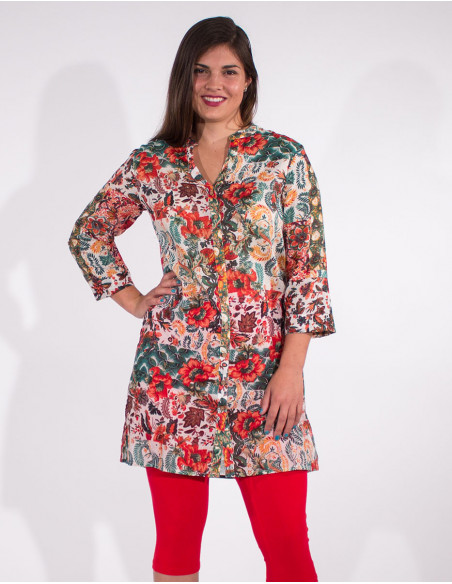 Floral shirt tunic with 3/4 sleeves