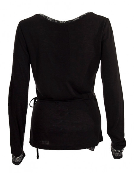 veste noire cache coeur tendance ethnique lien à nouer