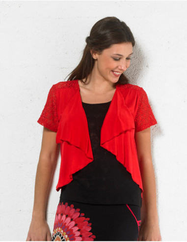 veste boléro rouge élégante dentelle épaules