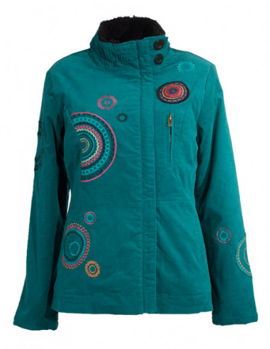 Manteau court brodé en velours