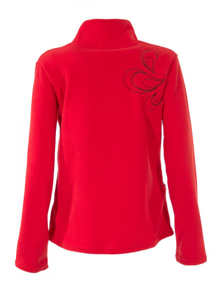 Veste polaire basique unie rouge avec borderies fines florales